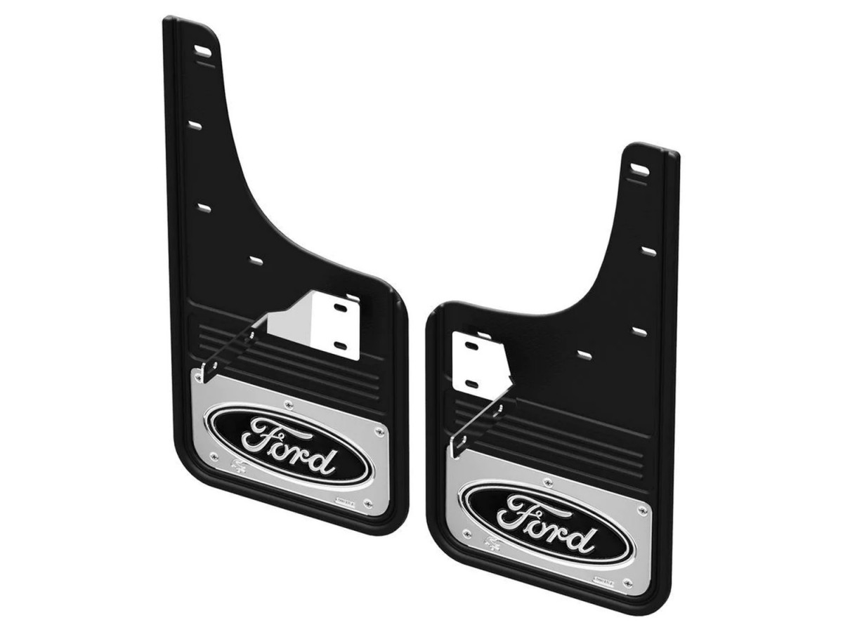 Genuine Ford Front Gatorback Splash Guards With Black Ford Oval Logo On