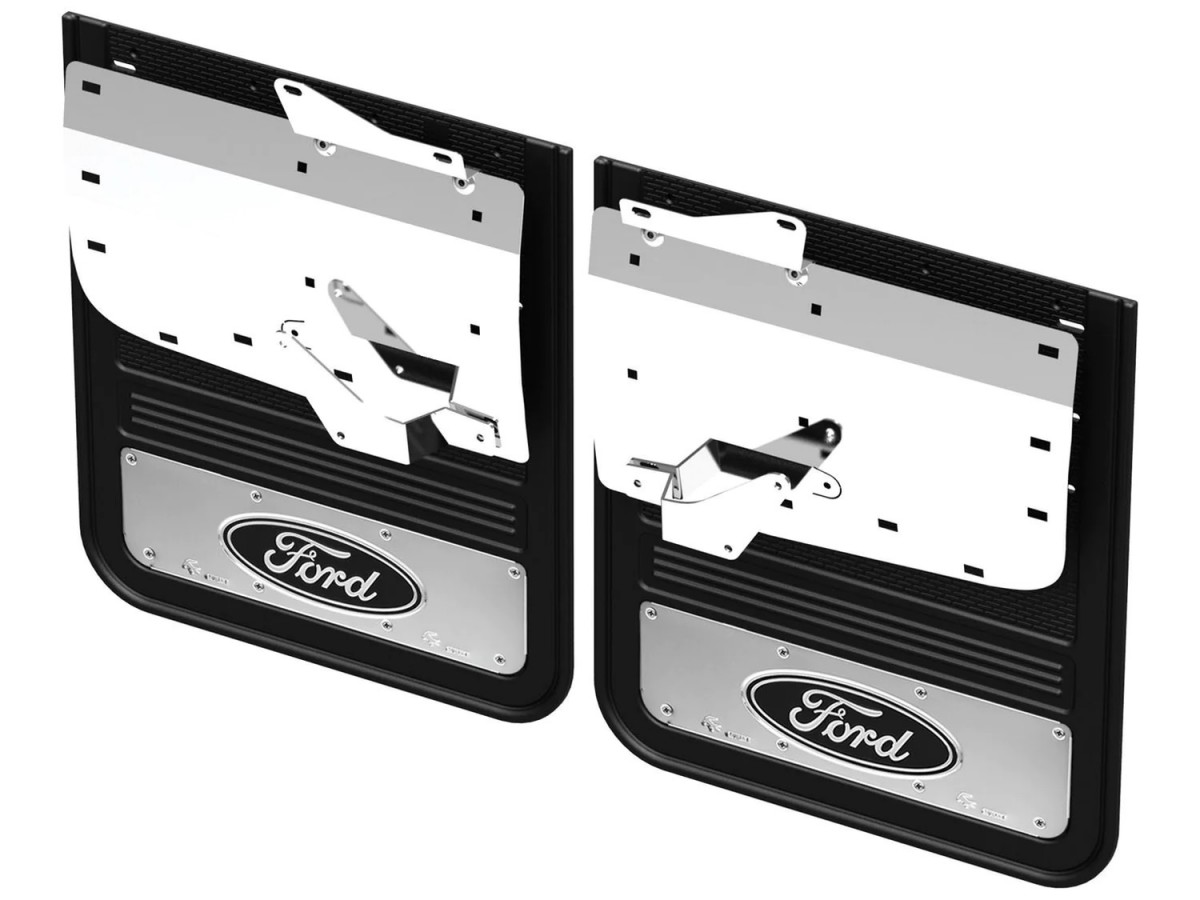 Genuine Ford Gatorback DRW Splash Guards With Black Ford Oval Stainless
