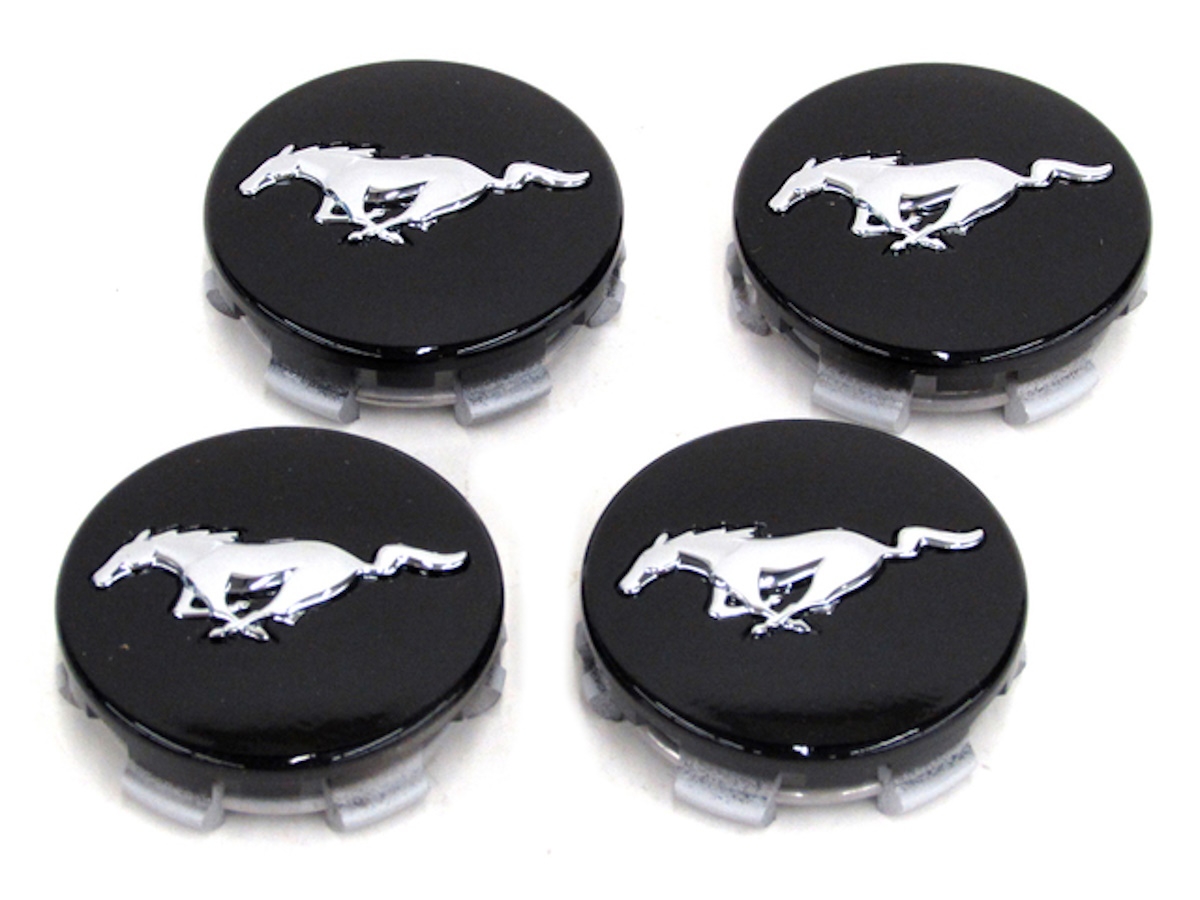 Ford Center Caps Kit Of Four Black With Bright Pony Logo
